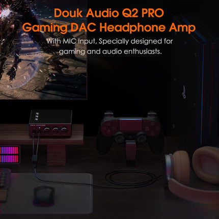 Douk Audio Q2 PRO PC Gaming DAC kõrvaklappide võimendi peakomplekti võimendi USB ja optilise ning mikrofoni sisendiga PS4, arvuti ja Maci jaoks