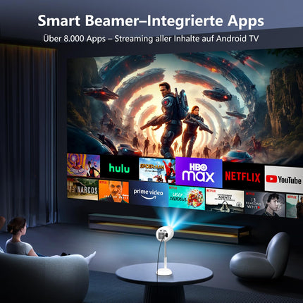 [3D TOF autofookus ja Android TV] Miniprojektor tõstealusega, automaatne trapetsikorrektsiooniga nutiprojektor, VGKE 23000 luumenit Full HD 1080p WiFi6 Bluetooth kodukino projektor mobiiltelefonidele/õue/sülearvutitele
