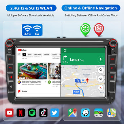 Android autoraadio navigatsiooniekraaniga VW Golf 5 6-kohalisele Passat Sharanile Tiguanile, juhtmevaba Android Auto 8-tuumaline 4G+64G Golfi raadio Carplayga, 8-tolline VW Polo T5 Caddy raadio Bluetooth RDS FM GPS DAB+ WiFi