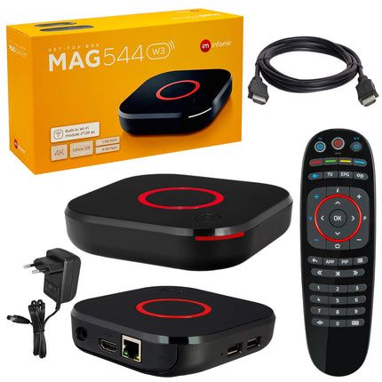 MAG 544w3 originaal Infomir &amp; hb-digital 4K digiboks multimeediamängija interneti-TV vastuvõtja UHD 60FPS 2160p@60 FPS HDMI 2.1 4K ja HEVC tugi USB3.0 4X ARM Cortex-A35 + HDMI kaabel