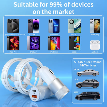[MFi sertifitseeritud] Sigaretisüütaja laadija auto USB-C adapter 1 m Lightning-kaabliga, 48 W autolaadija laadimisadapteri auto laadimiskaabel iPhone 14 13 12 11 Pro Max/X/8/7/6 jaoks