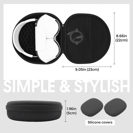 ProCase Headphone Case for AirPods Max 2020 with 2 Smart Silicone Covers, Travel Bag for Headphones Carrying Case Headset Cover Case for AirPods Max Headphones - Black