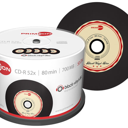 Primeon CD-R 80Min/700MB/52x Cakebox (50 plaati), must vinüülplaat Surface, must, beež, punane, 700 MB