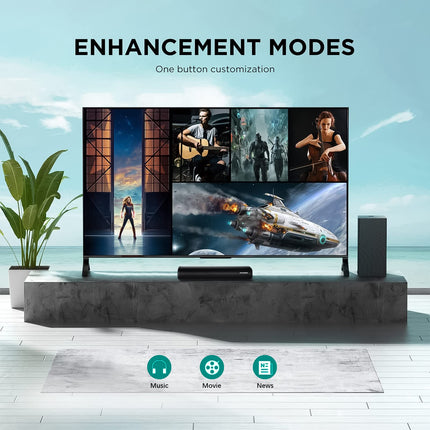 TKMARS Mini Soundbar for TVs with Subwoofer, 10 Meter Wireless Connection Range, 3 Equalizer Modes, Small for Optical/Auxiliary/USB Connection/Bluetooth/Aux/HDIM