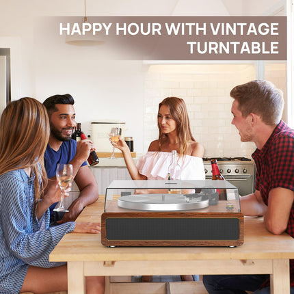 Retrolife Record Player with Integrated Speakers Belt Drive 33/45 RPM Vinyl Record Player Supports Bluetooth Playback with Auto-Stop Function RCA Out and AUX-In Yellow-Brown