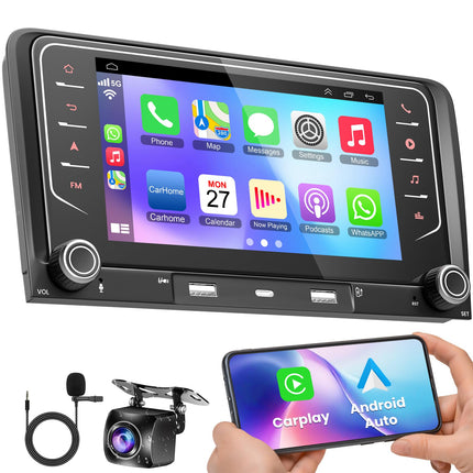 4+64GB Car Radio for Audi A3 S3 RS3 2003-2012 with Wireless Carplay &amp; Android Auto, Android 13 7 inch IPS Car Radio with GPS Voice Control SWC Rear View Camera Bluetooth 5.2 Hands-Free System WiFi