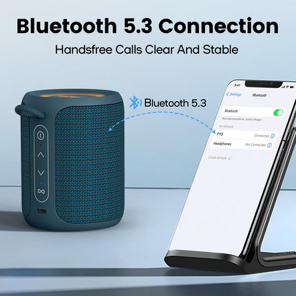 Deeyaple Bluetooth Speaker, Baffle with Intense Bass, Connected Bluetooth 5.3, 15W Bluetooth Speaker, IPX7 Waterproof, Dual Stereo Pairing, with 10 Hours Battery Life (Blue)
