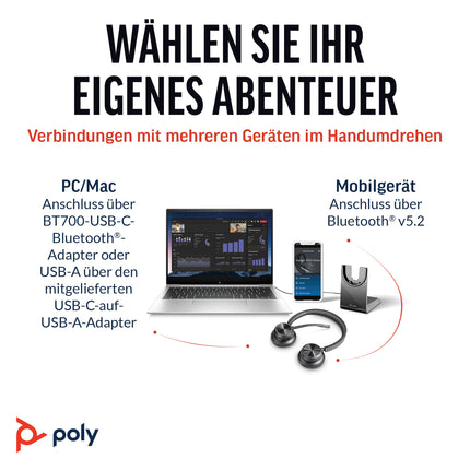 Poly Voyager 4320 UC juhtmevabad peakomplektid ja laadimisalus – stereokõrvaklapid mürasummutava mikrofonivarrega – ühendub arvuti/Maci/mobiiltelefoniga Bluetoothi ​​kaudu – ühildub Teamsi, Zoomi ja muuga