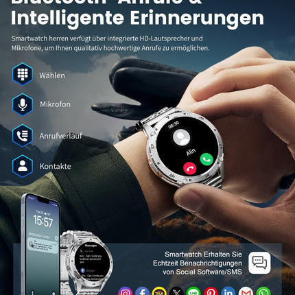 LIGE meeste sõjaväe nutikell telefonifunktsiooniga, 1,43'' AMOLED nutikell 530mAh akuga, LED-taskulambiga, pulsisageduse jälgijaga, unemonitoriga, 120+ spordirežiimiga IP68 veekindel spordikell Androidile ja iOS-ile