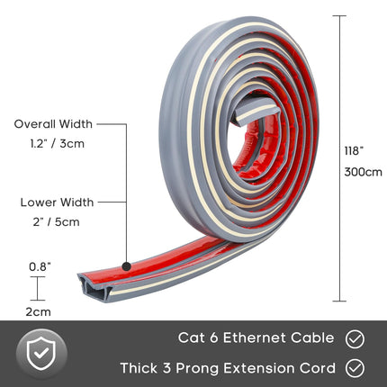 Chudeng 3 Meter Long Gray Self-Adhesive Cable Duct Floor, Silicone Cable Bridge Floor, Cable Management, Cable Cover and Cable Hideaway