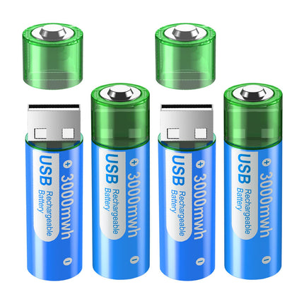 USB Rechargeable AA Battery 3000mWh/Lithium - 1.5V Li-Ion AA Battery Rechargeable High Capacity Rechargeable Batteries AA Quick Charge in 1.5 Hours (4Pcs)