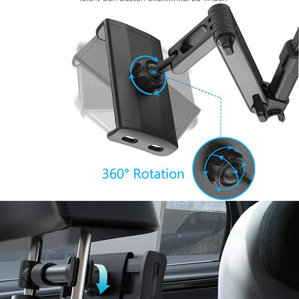 Zommuei tahvelarvuti hoidik autosse, tahvelarvuti hoidikud autosse - pikendatav auto peatoele kinnitatav tahvelarvuti hoidik iPadile, iPhone'ile/Samsung Tabile/Kindle Fire HD-le/Nintendo Switchile jne. 4,4–14-tollistele seadmetele