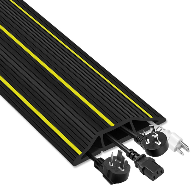 Floor Cable Cover, 1.8 m, Floor Cable Cover, Heavy-Duty Rubber Cable Protector, 3 Channels, Cable Management, Extension Cable Cover, Concealer for Home, Office, Outdoor, Easy Unroll, Black