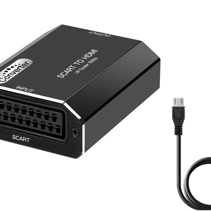 KUYIA Scart to HDMI Audio and Video Converter, Aluminum Housing, Scart In to HDMI Out Adapter, HD 720P/1080P Switch Video Audio Upscale Converter for HDTV Monitor STB VHS Xbox PS3 Sky