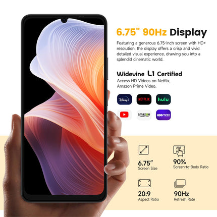 Ulefone Note 20 Pro mobiiltelefon Android 14 256GB + 8GB / 1TB SD 50MP + 8MP kaamera Octa Core 6000mAh 18W 6.75" HD+ 90Hz 4G kahe SIM-kaardiga nutitelefon lukustamata sõrmejäljelugeja näotuvastus GPS OTG 2-aastane garantii - must