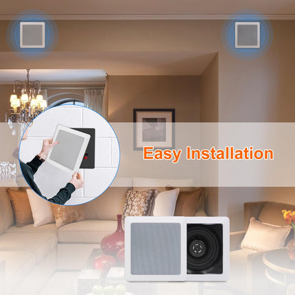 Herdio 5.25-inch 2-way in-wall speakers perfect for indoor and outdoor installation, compatible with Bluetooth (pair, paintable grille)