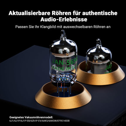 Fosi Audio BOX X2 fonotoruga eelvõimendi, HiFi eelvõimendi MM-plaadimängijatele võimenduse regulaatoriga, vahetatav vaakumtoru, MM/3,5 mm AUX-sisend, mini fonotoruga eelvõimendi DC 12V toiteplokiga
