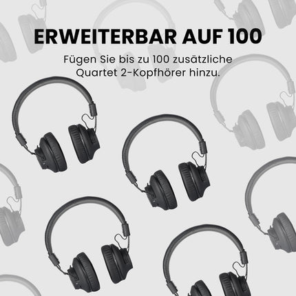Avantree Quartet 2 – [uuendatud 2025. aastal] Bluetooth-ühilduv juhtmevaba grupikuulamissüsteem kõrvaklappide ja saatjaga pidudeks, vaikseteks diskodeks, teleri vaatamiseks – Mitmed kõrvaklapid madala latentsusega ja selge heliga