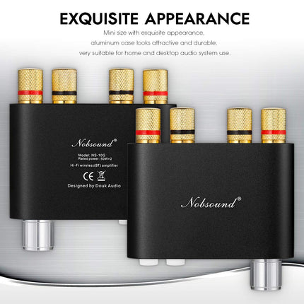 Nobsound NS-10G Mini Bluetooth 5.0 Digital Stereo Amplifier 100W HiFi Power Amp with Power Supply (Black)