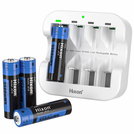 Hixon AA Rechargeable Lithium Batteries 1.5V 3500 mWh for Xbox Controller Toy Remote Control, Set of 4 Batteries and Fast Charger