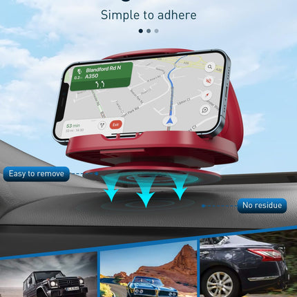 Car Phone Holder, 360° Rotatable Car Phone Holder, Dashboard Car Phone Holder with Adhesive Base, Car Phone Holder for iPhone 16/15/14/13/12 Pro Max/XR/, Samsung Galaxy, Smartphone (Red)