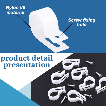 Glarks 120 Pieces 3/4 Inch White Nylon Screw Fastener R-Type Cable Clamp with 120 Pieces Screws for Wire, Cable, Pipe and Cable Conduit Set (White)