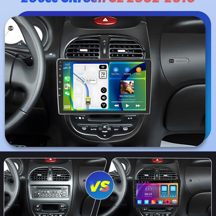 2+64GB Android 13 autoraadio Peugeot 206 206cc Citroen C2 2002-2010 raadio juhtmevaba Carplay Android Auto, 9-tolline IPS puutetundliku ekraaniga raadio tahavaatekaameraga, Bluetooth, navigatsioon, WiFi, DSP