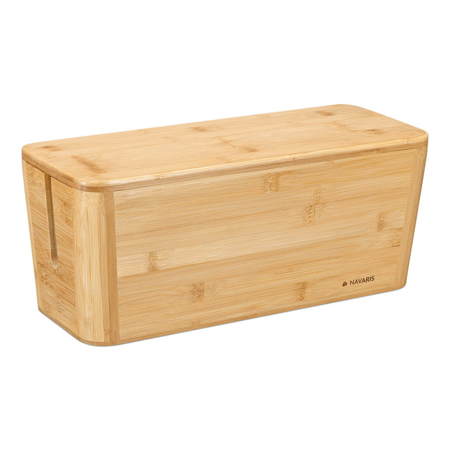 Navaris bambusest kaablikarp kaanega - kaablikorraldaja 39x16x16cm - kaablikarbi korraldaja - kaablihoidik lauale, arvutile, telerile - XL kaablikoguja - pruun