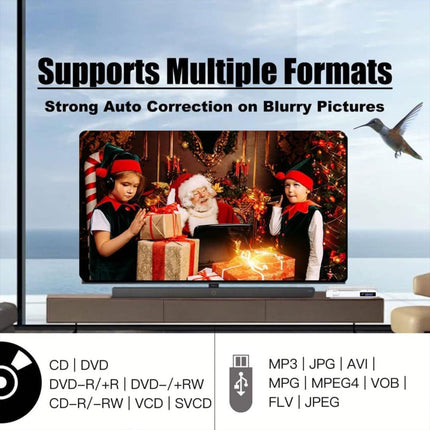 DVD-mängija HDMI telerile, DVD-mängija telerile, millel on kõik regioonidevahelised funktsioonid, mini-DVD-mängijad USB-pordiga, mälu taasesitus, kaugjuhtimispult, HDMI-, RCA- ja AUX-kaabel kaasas
