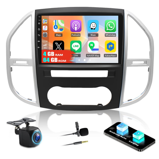 4G+64G Car Radio with Navigation for Mercedes Benz Vito W447 (2014-2020) with Carplay Android Auto, Android 13 Car Radio with 10 inch Screen, Bluetooth Mirror Link WiFi FM/RDS HiFi + Rear View Camera
