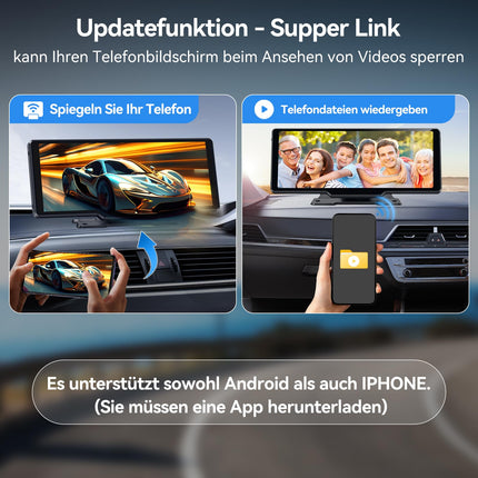 Carpeer CarPlay ja Android Auto ekraaniga autostereo, autoekraan, 10,26-tolline IPS-puuteekraan, digitaalne vastuvõtja 1080p tahavaatekaameraga, Super Link, GPS-navigatsioon, S1ri, Bluetooth-heli, FM, AUX