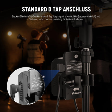 NEEWER 1,8 m D-tüüpi isas- ja 4-pin XLR-naissoost toitekaabel, toitejuhe PL60C pidev LED-videovalgusti, NC011
