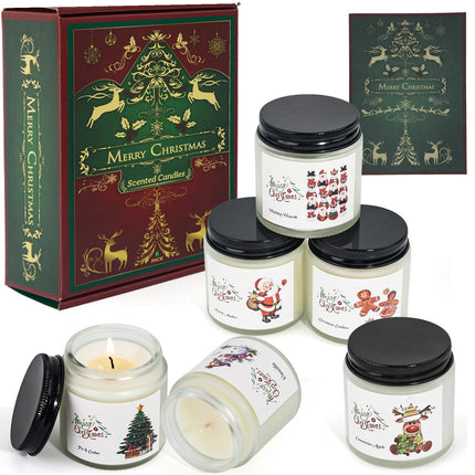 Christmas glass candles for women, 6 pack scented candles set, natural soy wax, aromatherapy candles for birthdays, Christmas candles for women, men, girlfriends, colleagues