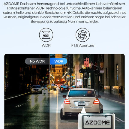 AZDOME autokaamera 4K resolutsiooniga, WiFi autokaamera GPS-iga, öönägemisega autokaamera, 170° lainurk, WDR, 2.4" IPS, 24/7 parkimise jälgimine, liikumistuvastus, tsükkelsalvestus (GS63H)
