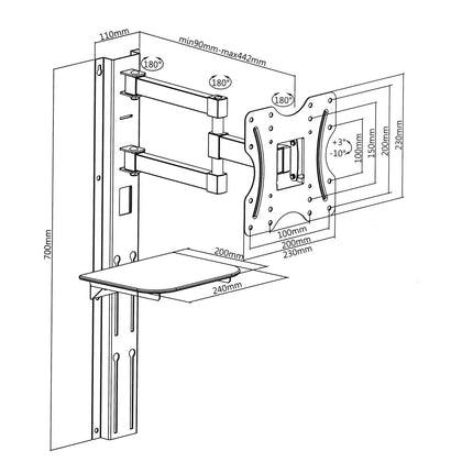 Maclean MC-771 seinakinnitus riiuliga 23"-42" 200x200 VESA LCD LED plasmateleri kinnitus