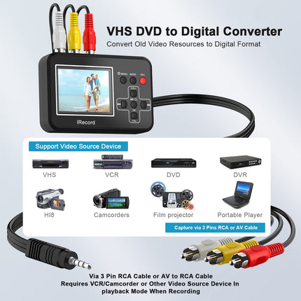 Video Grabber digitaliseerib videolindid otse mälukaardile, video-digitaalmuundur videomakkidele, VHS-kassettidele, Hi8-le, videokaameratele, DVD-dele, digitaalsele videosalvestusele