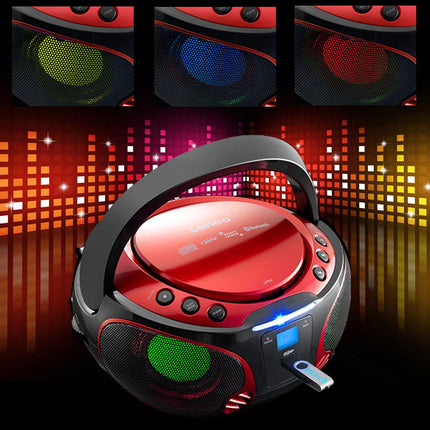 Lenco SCD-550 - CD-mängija lastele - CD-raadio - Stereosüsteem - Boombox - MP3- ja USB-mängija - Bluetooth - 2 x 2 W RMS võimsus - Peotuled - Punane