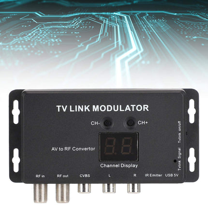 Dpofirs UHF modulaator, TM70 UHF TV LINK modulaator AV-RF muundur IR-pikendaja kanalite kuvamisega, modulaator modulaator AV-RF muundur IR-pikendaja, toetab PAL/NTSC-d USB laadimiskaabliga