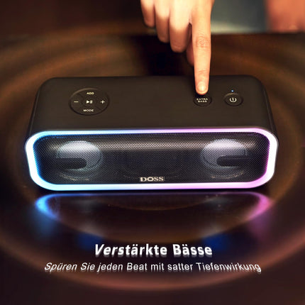 DOSS SoundBox Pro+ Bluetooth-kõlar, 24 W stereoheli, lisabass, 15-tunnine aku, IPX6 veekindel, värviline valgusshow, stereo sidumine, Bluetooth-muusikakarp telefonile, õues, rannas, kodus - hall