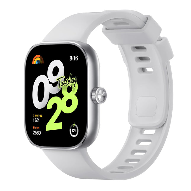 Xiaomi Redmi Watch 4 nutikell 1,97-tollise AMOLED-ekraaniga, 390 x 450 pikslit ja 60 Hz, kuni 20-päevane aku tööiga, HyperOS, pulsisageduse ja vere hapnikusisalduse mõõtmine - hõbehall