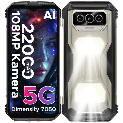 DOOGEE V MAX S 5G lukustamata õuenutitelefon, 22000mAh 33W, 24GB+256GB, 6.58" FHD+ 120Hz õuenutitelefon Android 14, kahekordne 1200LM telkimisvalgusti ehitusplatsi telefon 108MP+20MP, kahekordne kõlar/NFC/IP69K