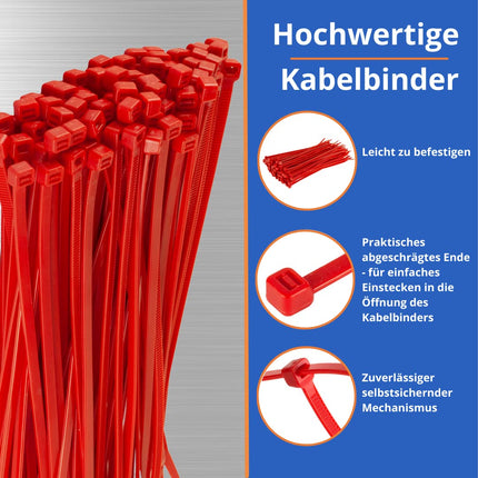 Gocableties cable ties 300 mm x 4.8 mm, high-quality, sturdy, nylon, red, green, blue and yellow, 200 pieces, multi-coloured