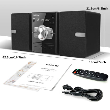 Compact CD Stereo System Mini Component 30W RMS CD Player FM/Bluetooth Compatible/USB/AUX/Remote Control/Headphone Jack Compatible with High-Resolution Sound Source