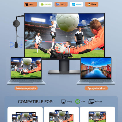 Wireless HDMI Adapter Dongle, Wireless Display Dongle for TV, Full HD Miracast HiFi HDMI Dongle, Streaming Videos Screen from Android/OS/Windows/Mac OS Laptop, Phone, Tablet, PC, HDTV Monitor/Projector