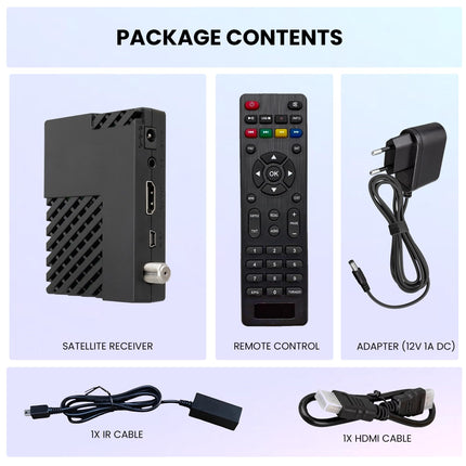 Hd-line DVB-S2 Mini Satellite Receiver - Ready-to-use current channels, Full HD 1080p, HDMI/AV/USB/RS232, IR-EX support, Plug &amp; Play, Energy-saving, High-performance TV satellite receiver