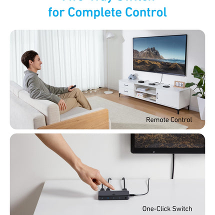 Anker HDMI-lüliti, kahesuunaline 4K sagedusel 60Hz, 4-ühes metallist jaotur LED-indikaatoritega, toetab 3D, HDR, Dolby, DTS, ühildub Xboxi, PS5, Roku, TV Sticki, projektori jne-ga.