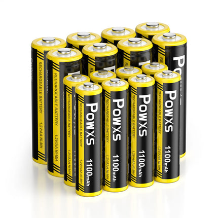 POWXS AA and AAA Battery Set - 16 Pack Rechargeable Batteries, Super High Capacity 2800mAh Mignon AA x 8 &amp; 1100mAh Micro AAA x 8 Batteries No Memory Effect, Pre-charged and Ready to Use Accu