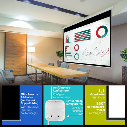 ESMART Economy EXM Motorized Screen 277 cm Image 240 x 135 cm (108") | Format 16:9 | Remote Control | Home Cinema Electric Projector Projection Screen Motor Screen LCD
