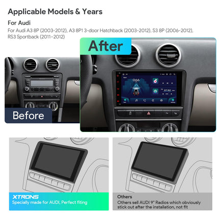 XTRONS 8-tolline Android 13 autoraadio Octa Core 4GB 64GB multimeediamängija sisseehitatud 4G LTE CarAutoPlay Android Auto DSP GPS Bluetooth 5.0 WiFi USB valikuline OBD DAB DVR TPMS Audi A3 S3 RS3 jaoks