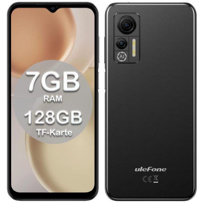 Ulefone Note 14 Smartphone without contract, 4G Android 12 Quad-core 16GB ROM 128GB Expandable 4500mAh with 8MP Camera 6.52 inch 3 Slots/Face ID/GPS/WiFi/FM/Large Font Dual SIM Black